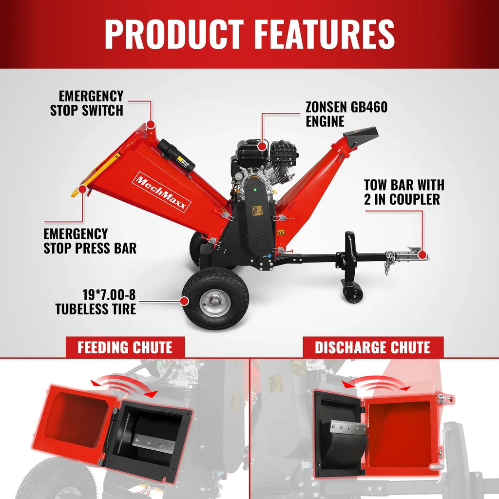 MechMaxx P4206 Wood Chipper 13.4HP 420cc Electric Start 15.2cm Capacity