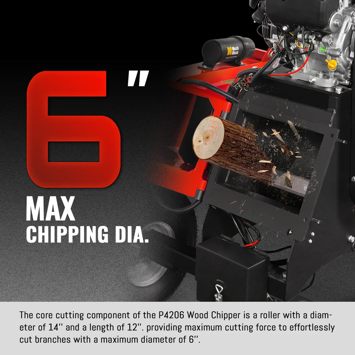 MechMaxx P4206 Wood Chipper 13.4HP 420cc Electric Start 15.2cm Capacity