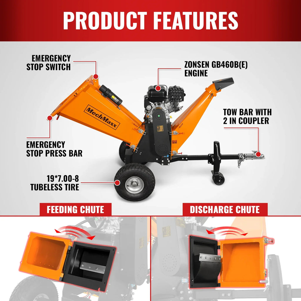 MechMaxx P4206 Wood Chipper 13.4HP Electric Start 15.2cm Capacity