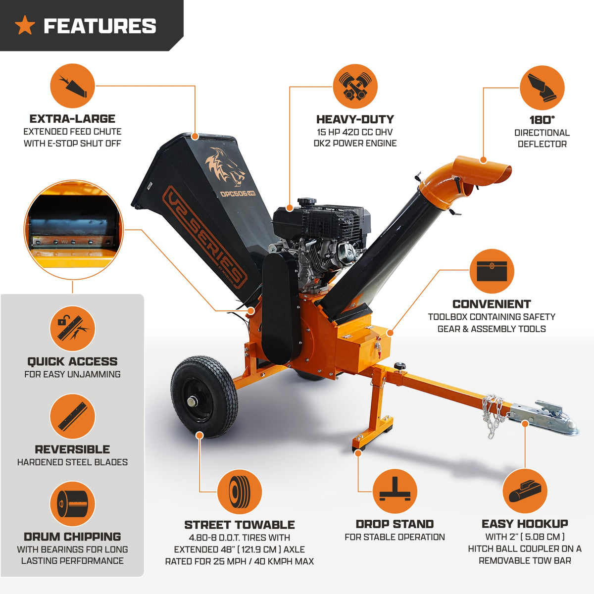 DK2 OPC506-V2 Wood Chipper 15HP 15.9cm Capacity