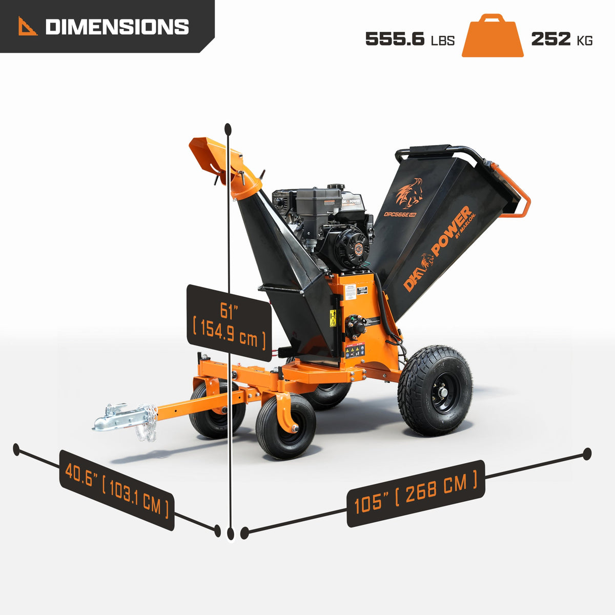 DK2 OPC566E-V2 Kinetic Wood Chipper 19.5HP 500cc Electric Start 15.9cm Capacity