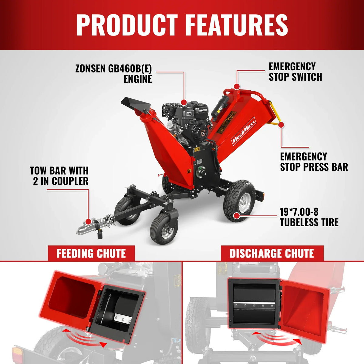 MechMaxx B150 Drum Wood Chipper 15HP 459cc Electric Start 15.2cm Capacity