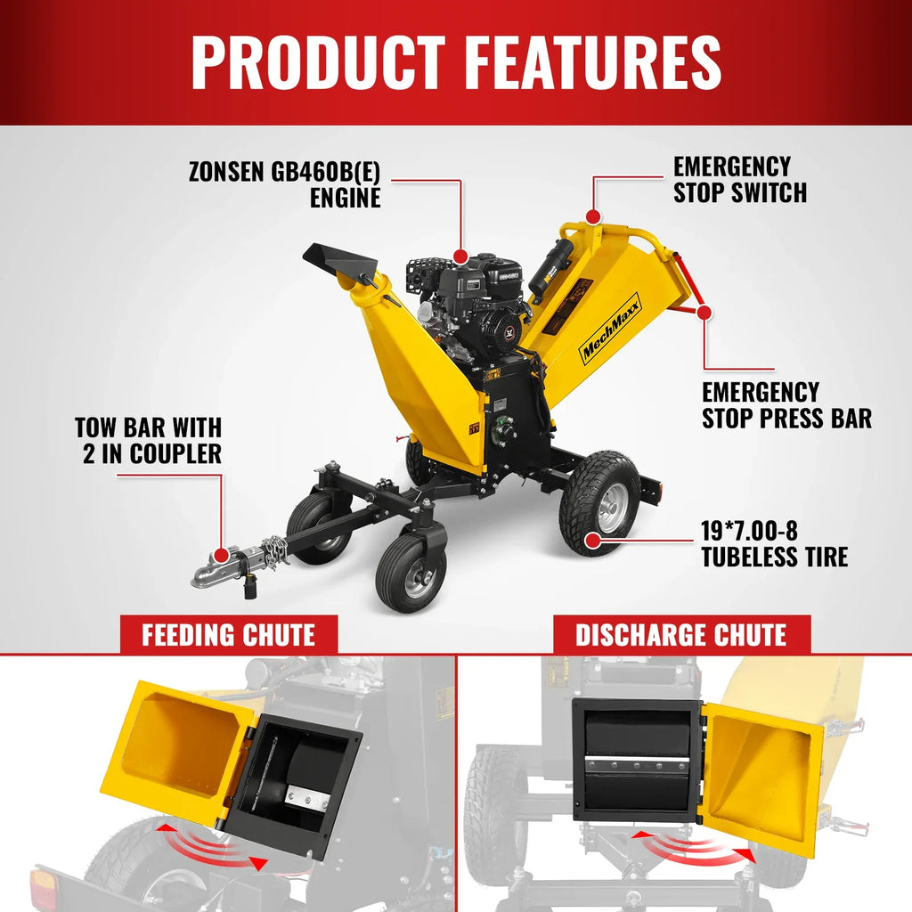 MechMaxx B150 Wood Chipper 13.4HP Electric Start 15.2cm Capacity