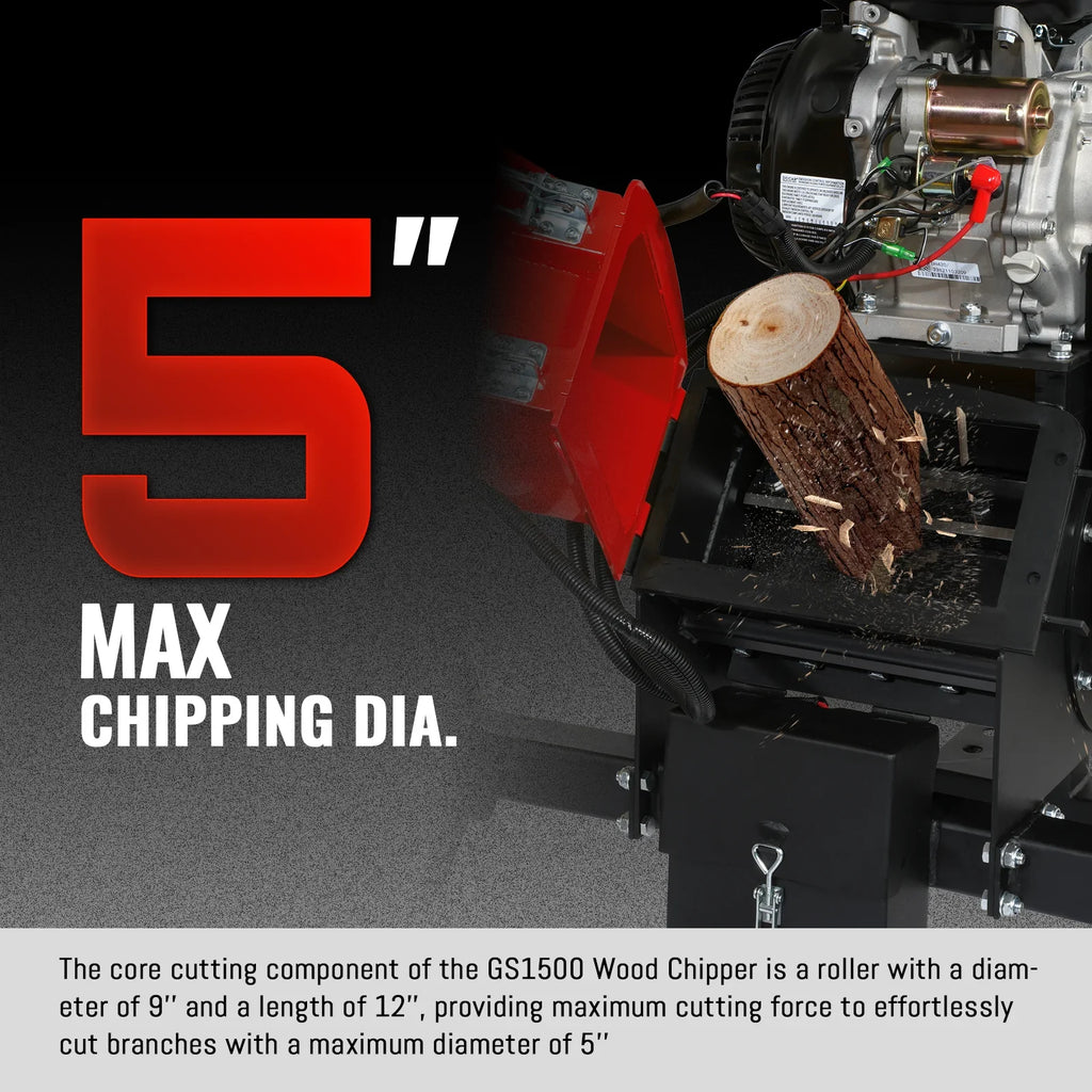 MechMaxx GS1500 Wood Chipper 15HP 459cc Electric Start 12.7cm Capacity
