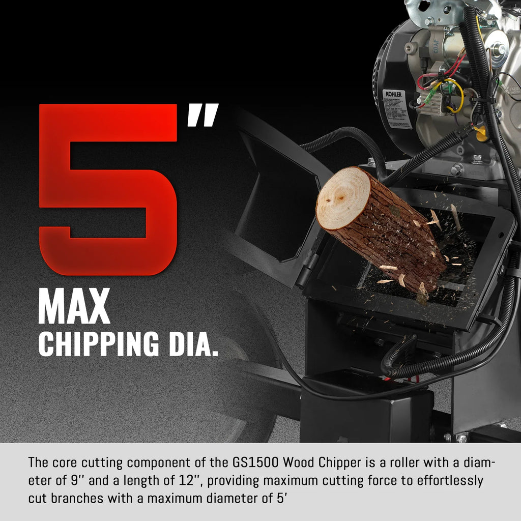 MechMaxx GS1500 Wood Chipper 14HP 429cc Kohler Electric Start 12.7cm Capacity