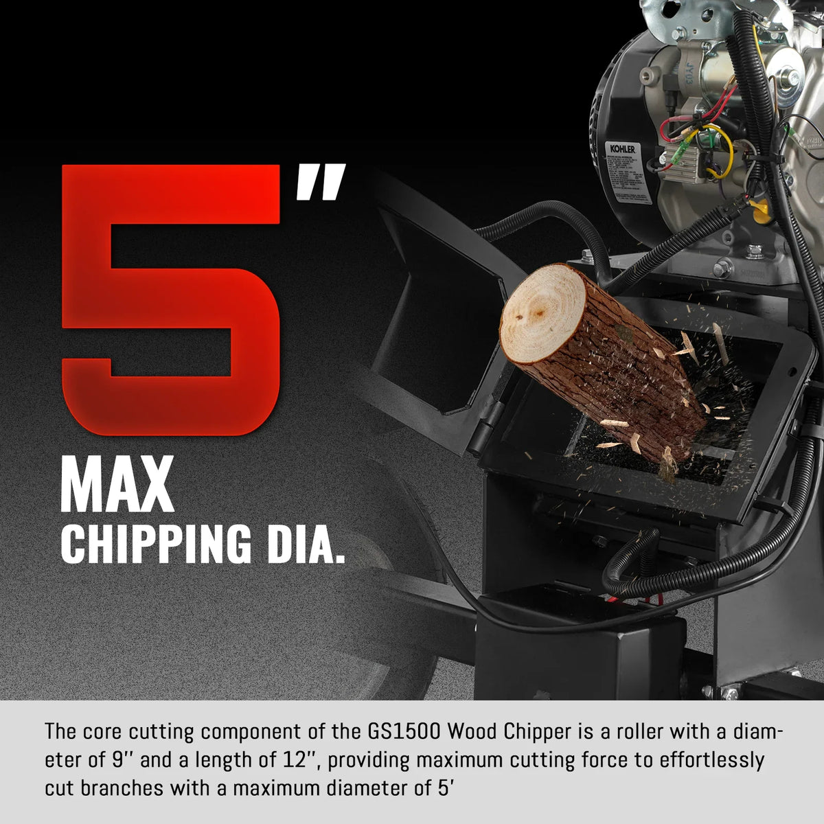 MechMaxx GS1500 Wood Chipper 14HP 429cc Kohler Electric Start 12.7cm Capacity