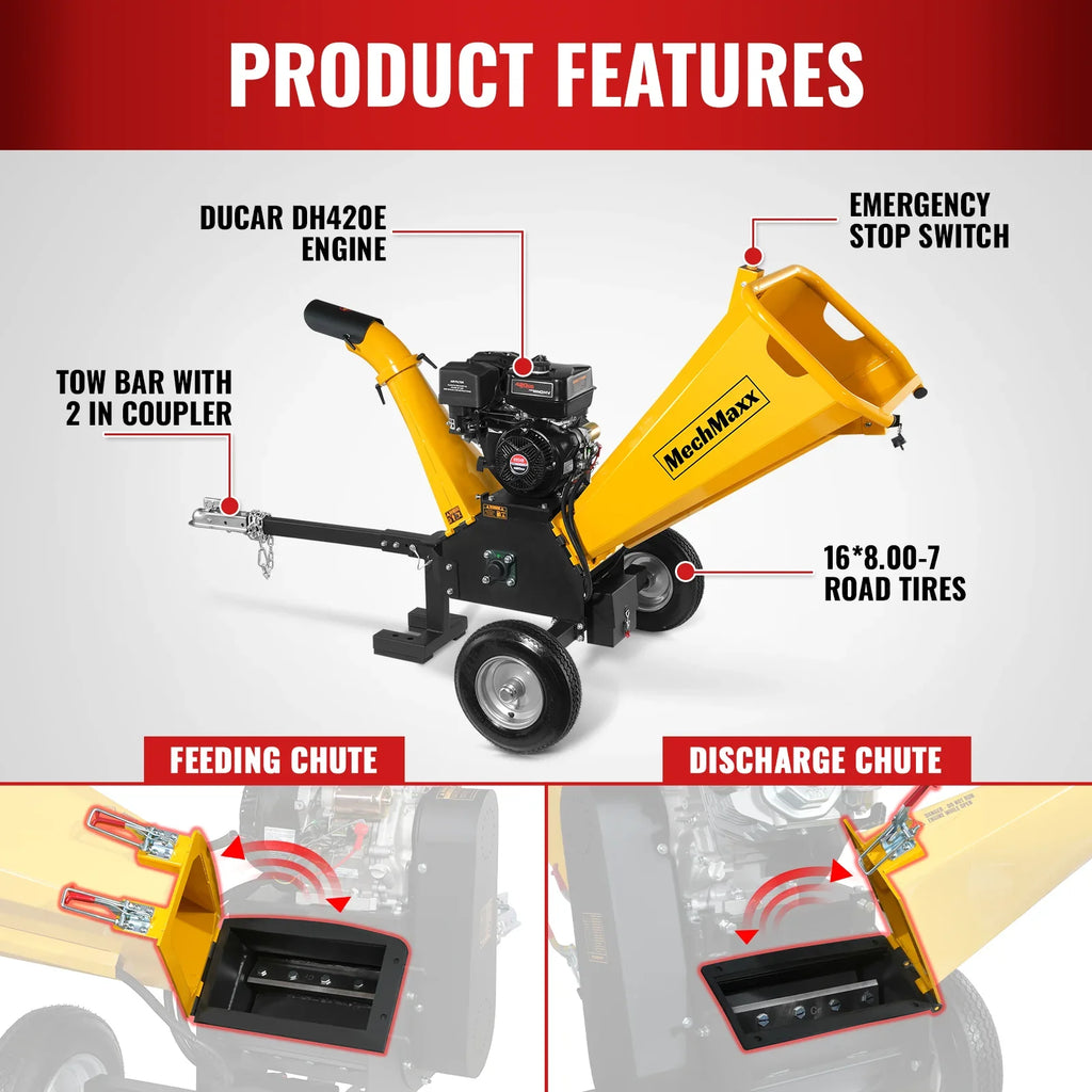 MechMaxx GS1500 Wood Chipper 15HP 420cc Electric Start 12.7cm Capacity