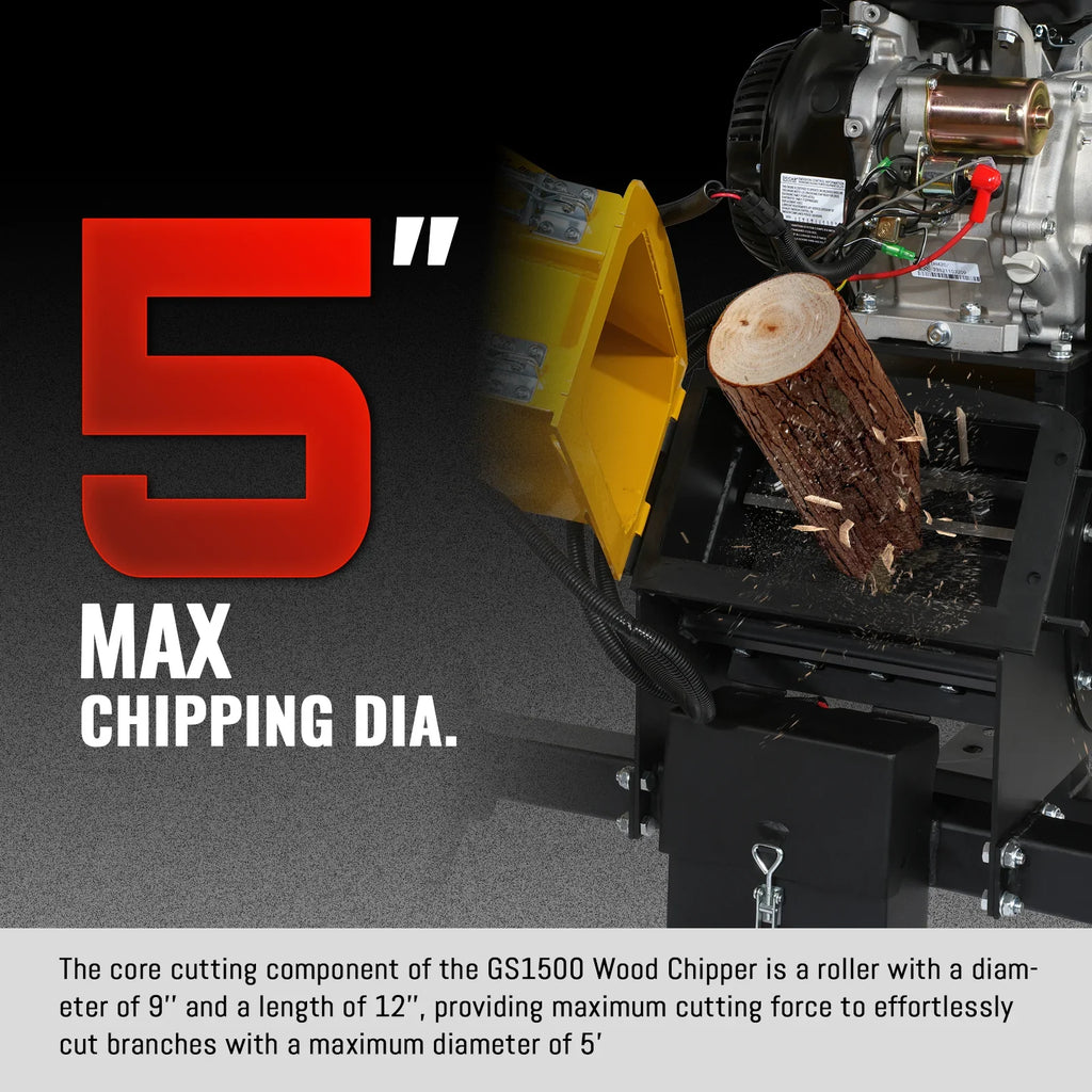 MechMaxx GS1500 Wood Chipper 15HP 420cc Electric Start 12.7cm Capacity