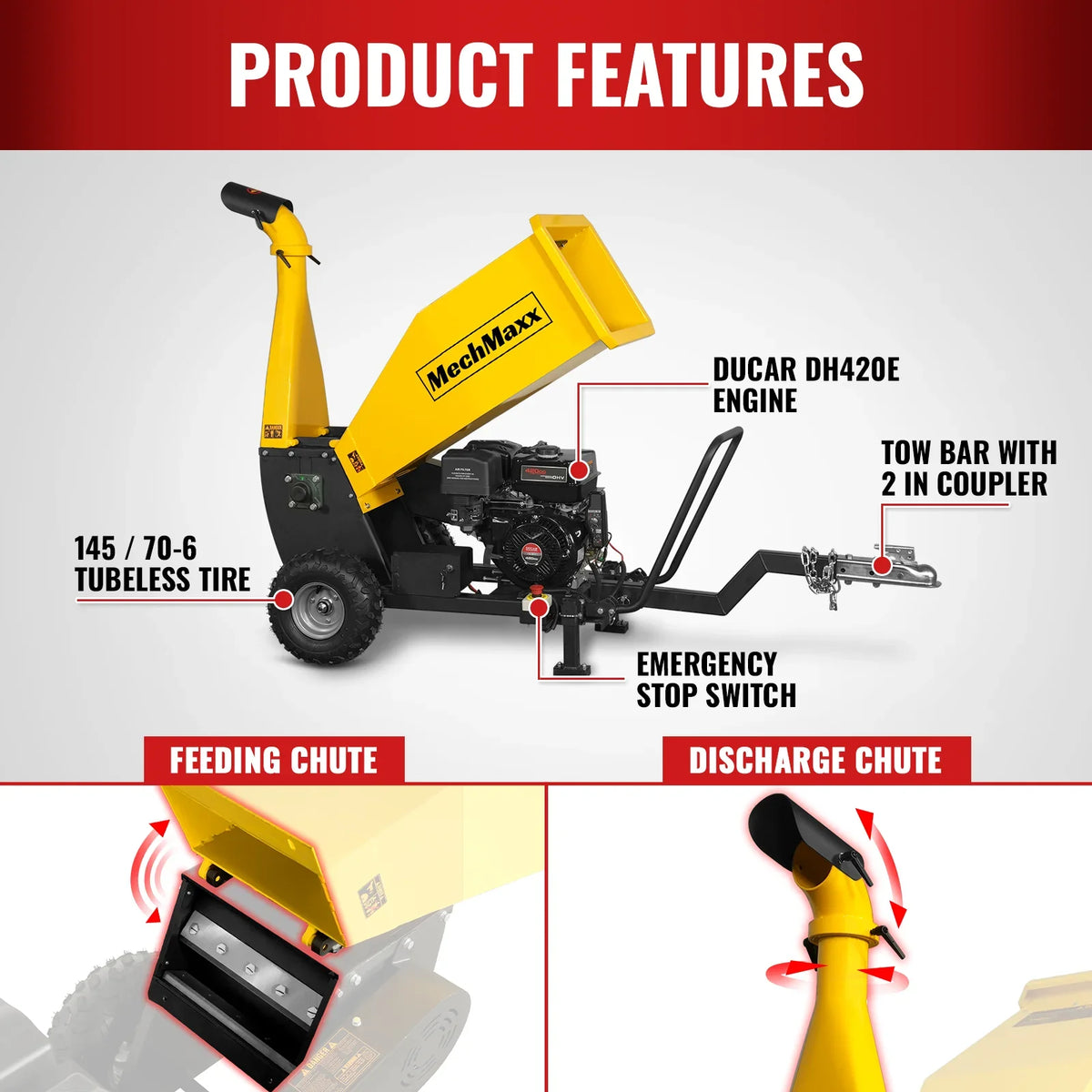MechMaxx PGS1500 Wood Chipper 15HP Electric Start 12.7cm Capacity