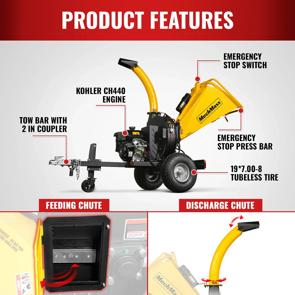 MechMaxx P4205 Wood Chipper 14HP Kohler 12.7cm Capacity