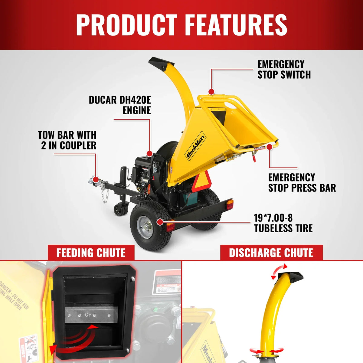 MechMaxx P4205 Wood Chipper 15HP 420cc Electric Start 12.7cm Capacity