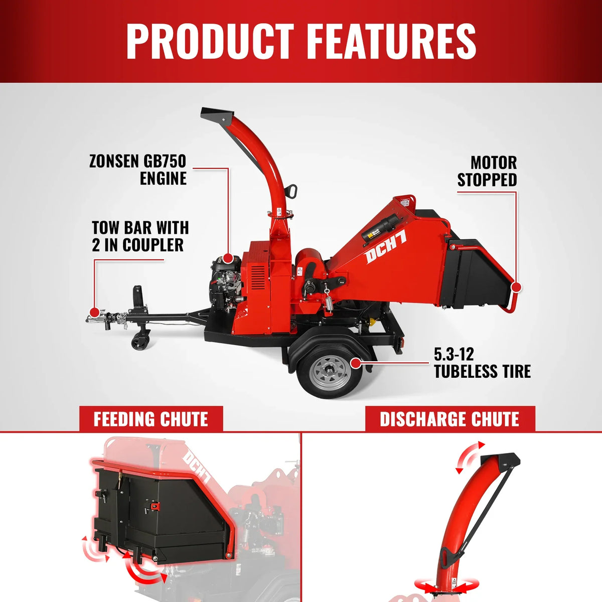 MechMaxx DCH7 Wood Chipper 25HP 750cc Electric Start 17.8cm Capacity