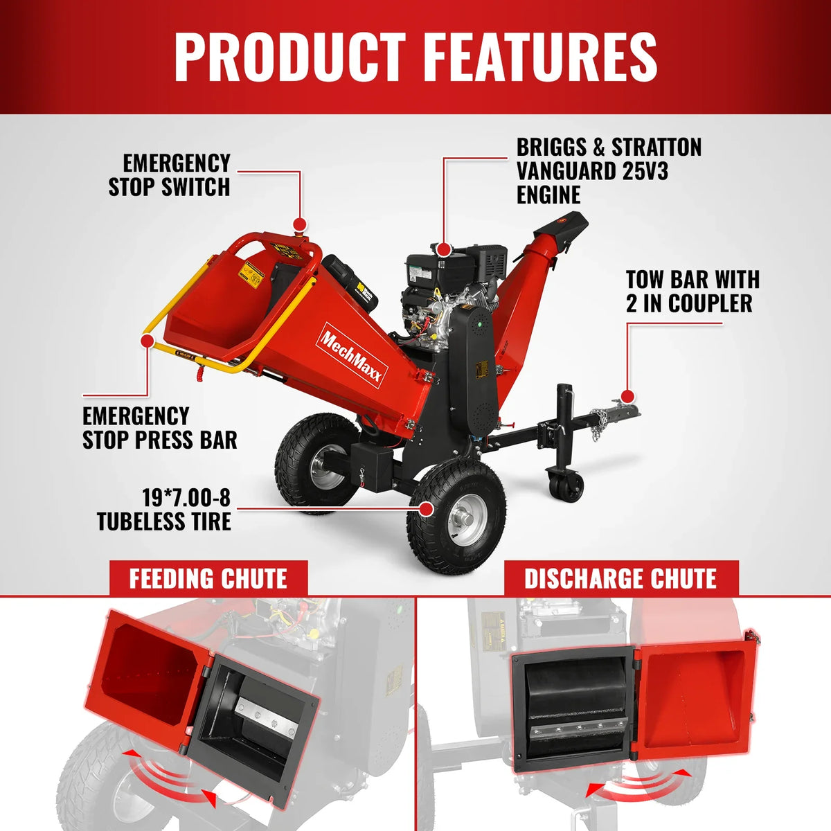 MechMaxx P4206 Wood Chipper 14HP 408cc Electric Start 15.2cm Capacity