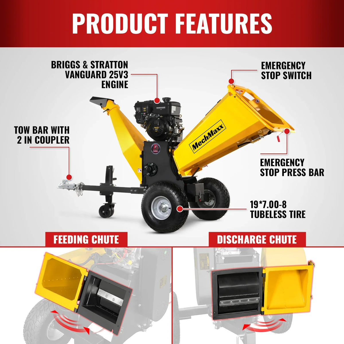 MechMaxx P4206 Wood Chipper 14HP Electric Start 15.2cm Capacity