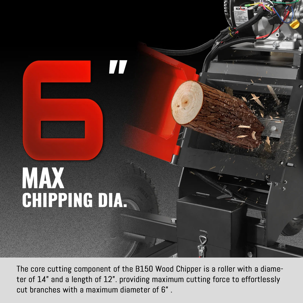 MechMaxx B150 Wood Chipper 14HP Kohler 429cc Electric Start 15.2cm Capacity