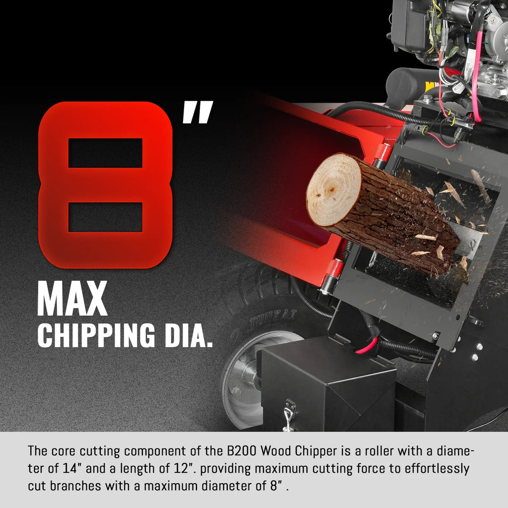 MechMaxx B200 Drum Wood Chipper 22HP 688cc Electric Start 20.3cm Capacity
