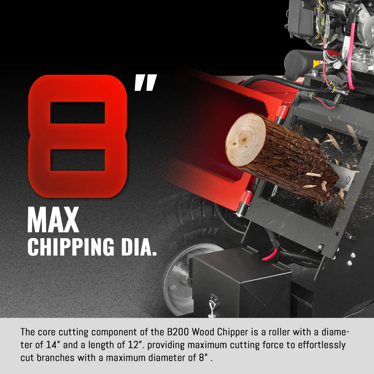 MechMaxx B200 Drum Wood Chipper 22HP 688cc Electric Start 20.3cm Capacity